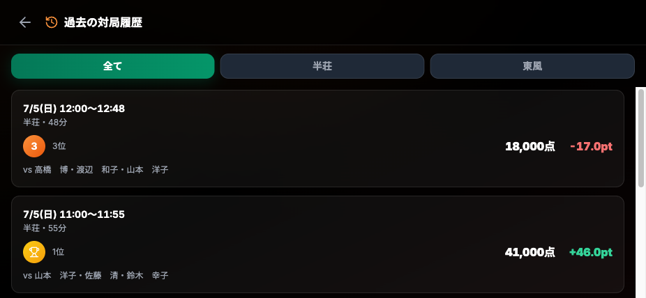 スマホ 過去対局履歴一覧